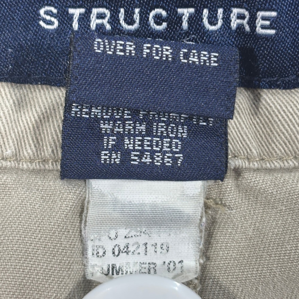Structure Chino Pants Mens 34x32 Tan Khaki Cotton Cargo Pocket Vintage 2001 - Picture 12 of 16